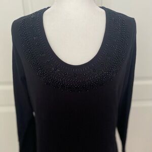 Coldwater Creek Black Beaded Long Sleeve Tee Top XL Elegant Classic